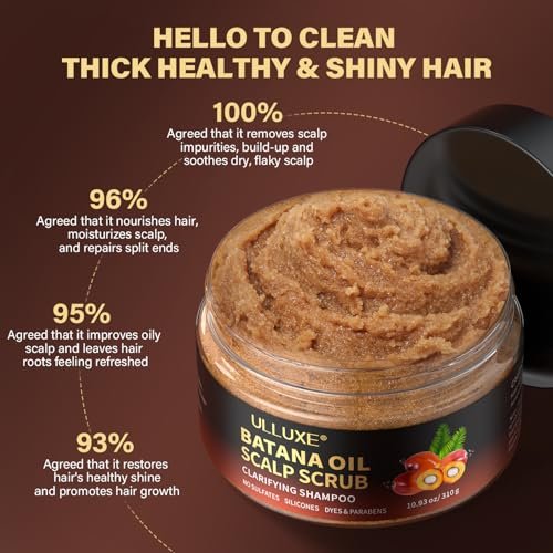 Scalp Scrub with Batana Oil & Rosemary Mint – 2-in-1 Clarifying Shampoo & Exfoliator for Itchy, Oily Scalp, Removes Build Up & Dandruff, Includes Scalp Massager, 10.93 oz Avelisse