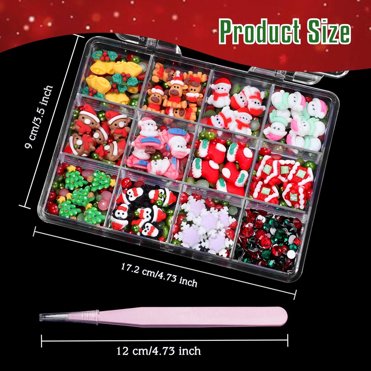 Christmas Resin Nail Art Charms & Rhinestones - Santa, Snowflake, Reindeer, Bell Designs - Colorful Gems for Acrylic Nails & Party Decor - görsel 9