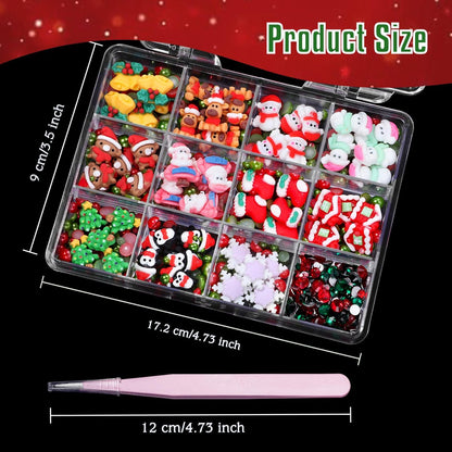 Christmas Resin Nail Art Charms & Rhinestones - Santa, Snowflake, Reindeer, Bell Designs - Colorful Gems for Acrylic Nails & Party Decor