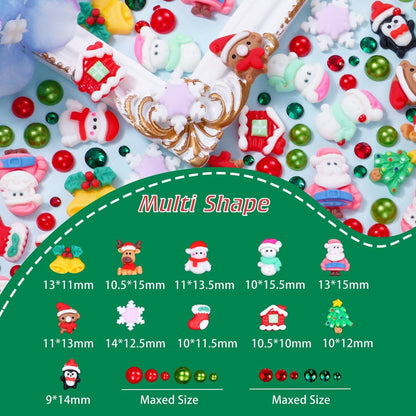 Christmas Resin Nail Art Charms & Rhinestones - Santa, Snowflake, Reindeer, Bell Designs - Colorful Gems for Acrylic Nails & Party Decor