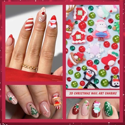 Christmas Resin Nail Art Charms & Rhinestones - Santa, Snowflake, Reindeer, Bell Designs - Colorful Gems for Acrylic Nails & Party Decor - görsel 8