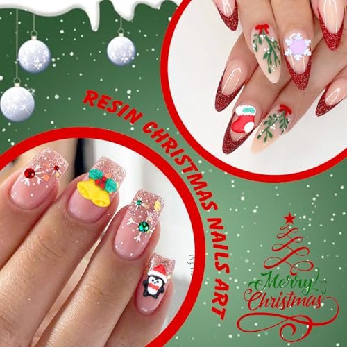 Christmas Resin Nail Art Charms & Rhinestones - Santa, Snowflake, Reindeer, Bell Designs - Colorful Gems for Acrylic Nails & Party Decor - görsel 12