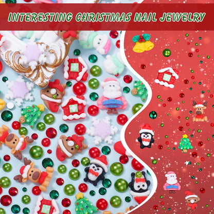 Christmas Resin Nail Art Charms & Rhinestones - Santa, Snowflake, Reindeer, Bell Designs - Colorful Gems for Acrylic Nails & Party Decor