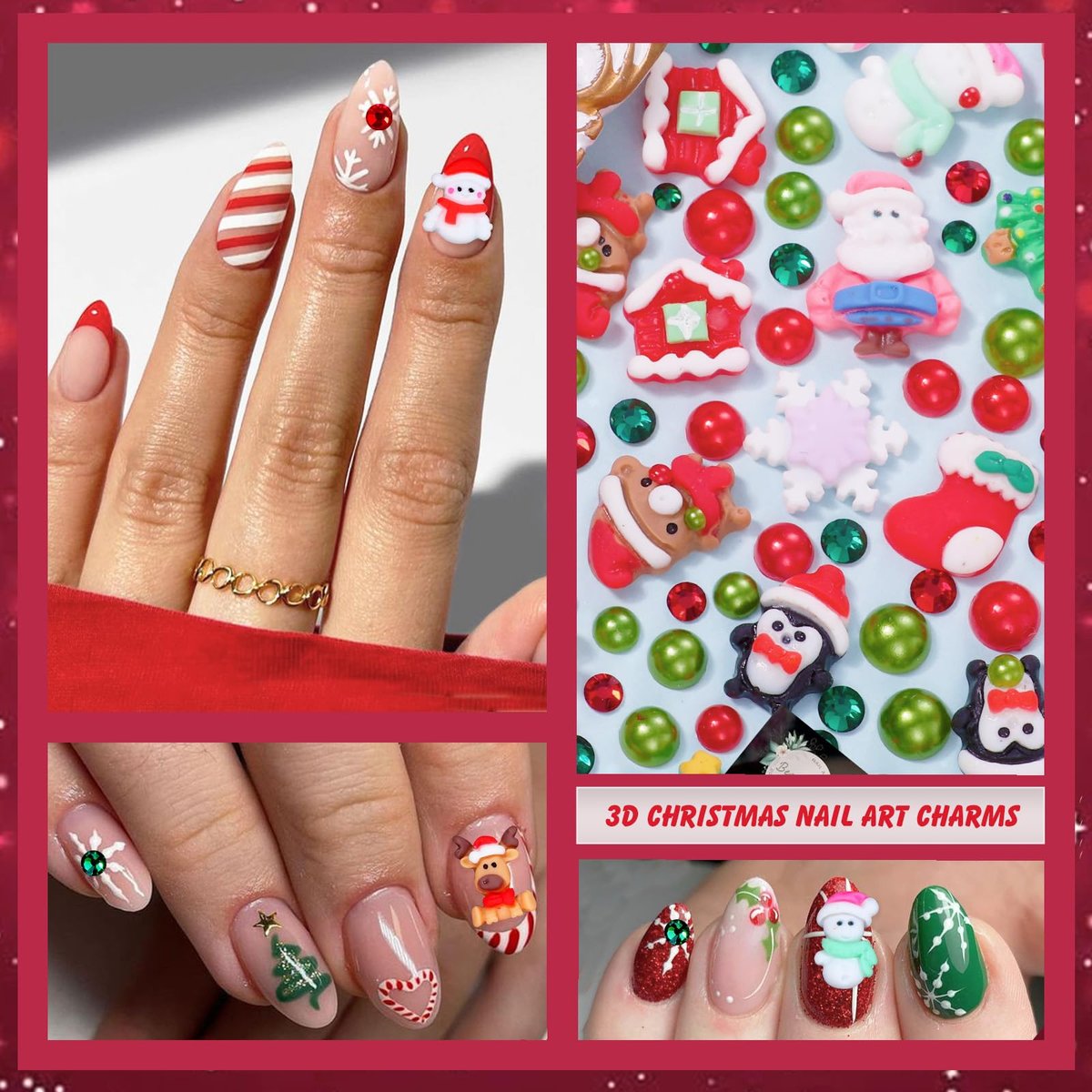 Christmas Resin Nail Art Charms & Rhinestones - Santa, Snowflake, Reindeer, Bell Designs - Colorful Gems for Acrylic Nails & Party Decor - görsel 7