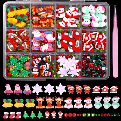 Christmas Resin Nail Art Charms & Rhinestones - Santa, Snowflake, Reindeer, Bell Designs - Colorful Gems for Acrylic Nails & Party Decor