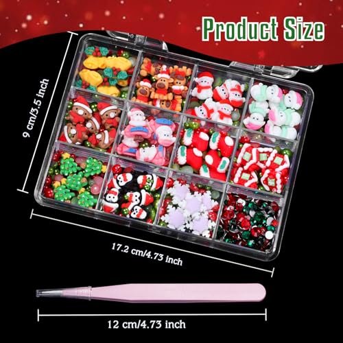 Christmas Resin Nail Art Charms & Rhinestones - Santa, Snowflake, Reindeer, Bell Designs - Colorful Gems for Acrylic Nails & Party Decor - görsel 10