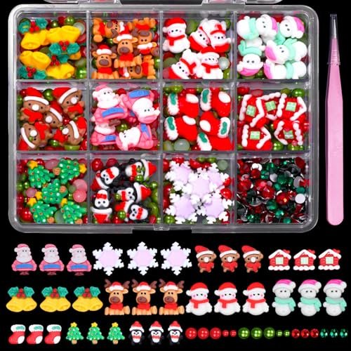 Christmas Resin Nail Art Charms & Rhinestones - Santa, Snowflake, Reindeer, Bell Designs - Colorful Gems for Acrylic Nails & Party Decor - görsel 2