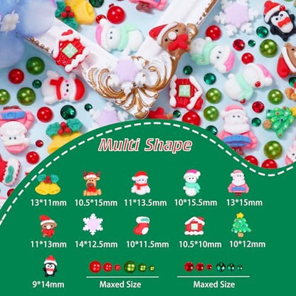 Christmas Resin Nail Art Charms & Rhinestones - Santa, Snowflake, Reindeer, Bell Designs - Colorful Gems for Acrylic Nails & Party Decor