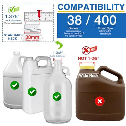 2 Pack Leak Proof Gallon Jug Pump Dispenser - 38-400 Pump for Gallon Jug, 7.5cc Per Pump for Shampoo, Lotion, Laundry Containers (White)
