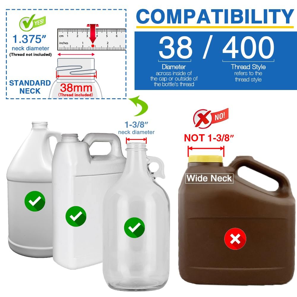 2 Pack Leak Proof Gallon Jug Pump Dispenser - 38-400 Pump for Gallon Jug, 7.5cc Per Pump for Shampoo, Lotion, Laundry Containers (White) - görsel 7