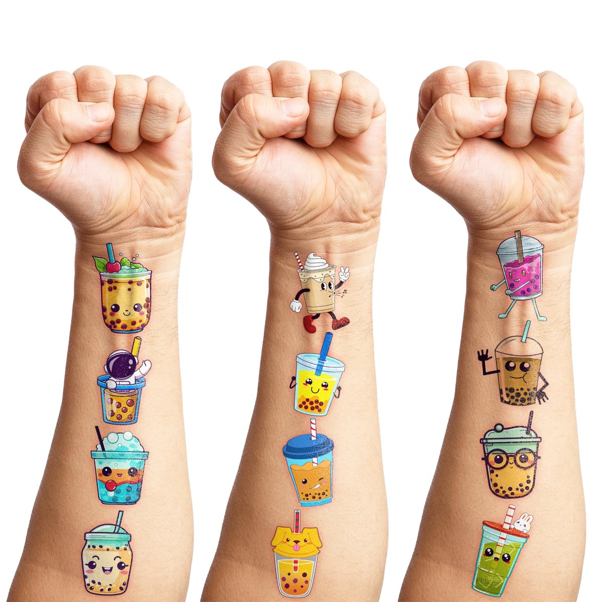 96 Pcs Funny Bubble Boba Milk Tea Pre-cut Temporary Tattoos - Cute Party Favors for Kids, Teens & Adults Avelisse