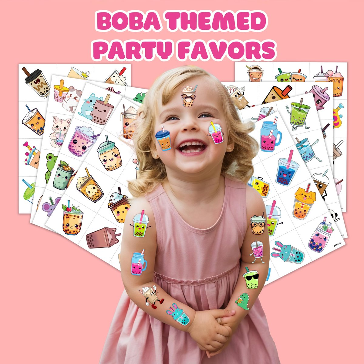 96 Pcs Funny Bubble Boba Milk Tea Pre-cut Temporary Tattoos - Cute Party Favors for Kids, Teens & Adults Avelisse