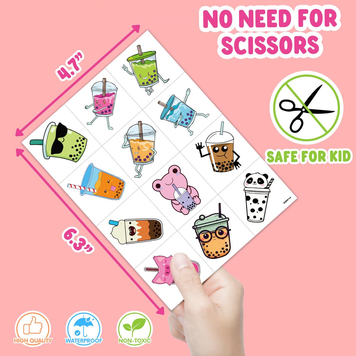 96 Pcs Funny Bubble Boba Milk Tea Pre-cut Temporary Tattoos - Cute Party Favors for Kids, Teens & Adults Avelisse