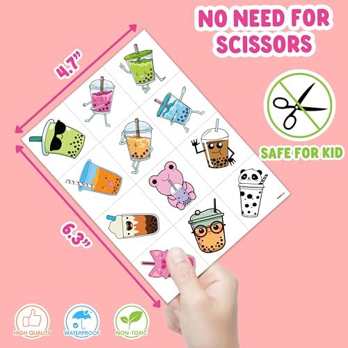 96 Pcs Funny Bubble Boba Milk Tea Pre-cut Temporary Tattoos - Cute Party Favors for Kids, Teens & Adults Avelisse