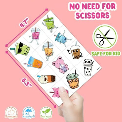96 Pcs Funny Bubble Boba Milk Tea Pre-cut Temporary Tattoos - Cute Party Favors for Kids, Teens & Adults Avelisse