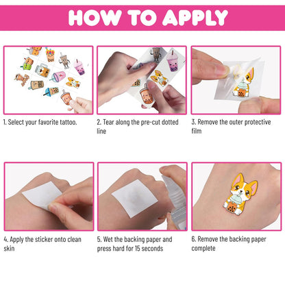 96 Pcs Funny Bubble Boba Milk Tea Pre-cut Temporary Tattoos - Cute Party Favors for Kids, Teens & Adults Avelisse