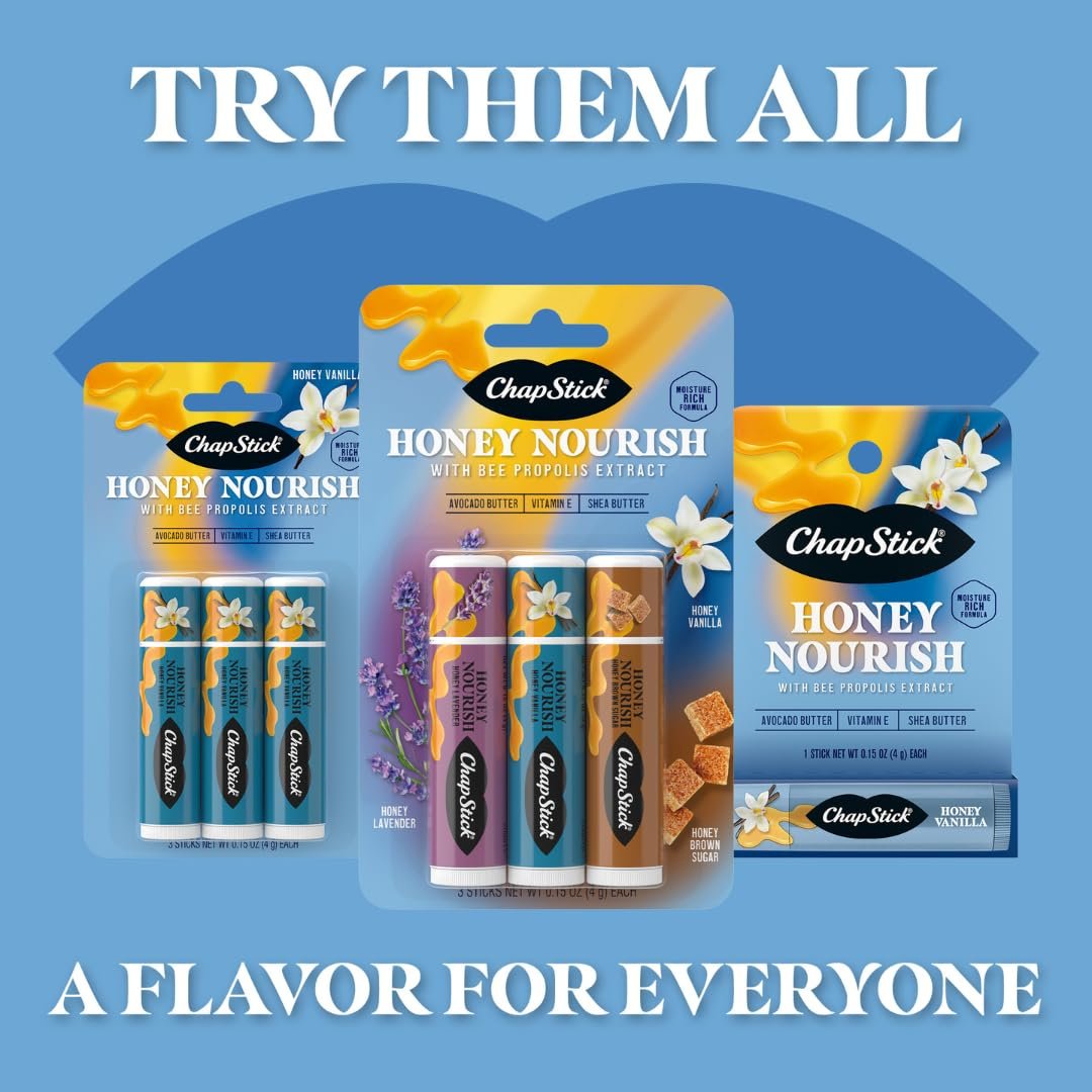 ChapStick Honey Nourish Lip Balm Trio: Lavender, Vanilla, Brown Sugar - Moisturizing with Shea Butter & Avocado Butter - görsel 9