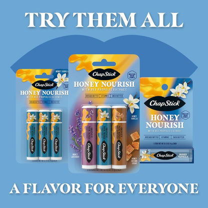 ChapStick Honey Nourish Lip Balm Trio: Lavender, Vanilla, Brown Sugar - Moisturizing with Shea Butter & Avocado Butter