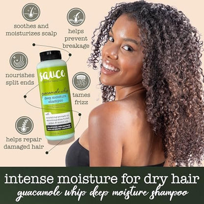 SAUCE BEAUTY Guacamole Whip Shampoo – Deep Moisture & Frizz Control with Shea Butter, Avocado, Argan, Monoi & Coconut Oils for All Hair Types (10.5 Fl Oz) Avelisse
