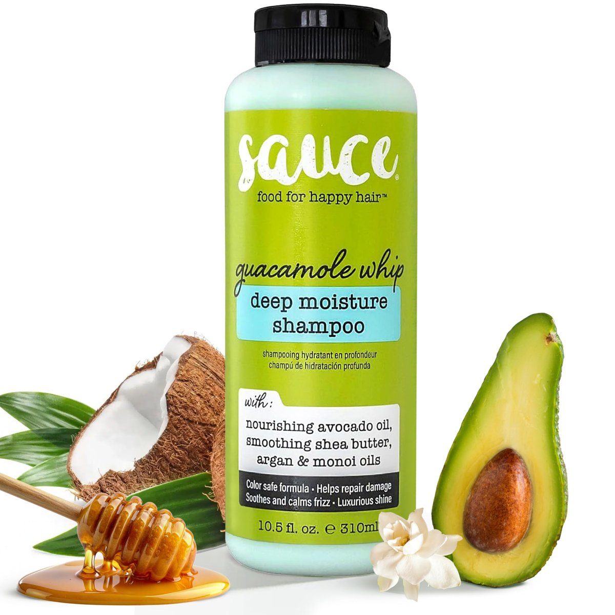 SAUCE BEAUTY Guacamole Whip Shampoo – Deep Moisture & Frizz Control with Shea Butter, Avocado, Argan, Monoi & Coconut Oils for All Hair Types (10.5 Fl Oz) Avelisse