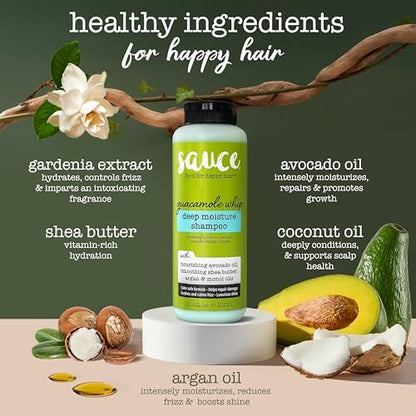 SAUCE BEAUTY Guacamole Whip Shampoo – Deep Moisture & Frizz Control with Shea Butter, Avocado, Argan, Monoi & Coconut Oils for All Hair Types (10.5 Fl Oz) Avelisse