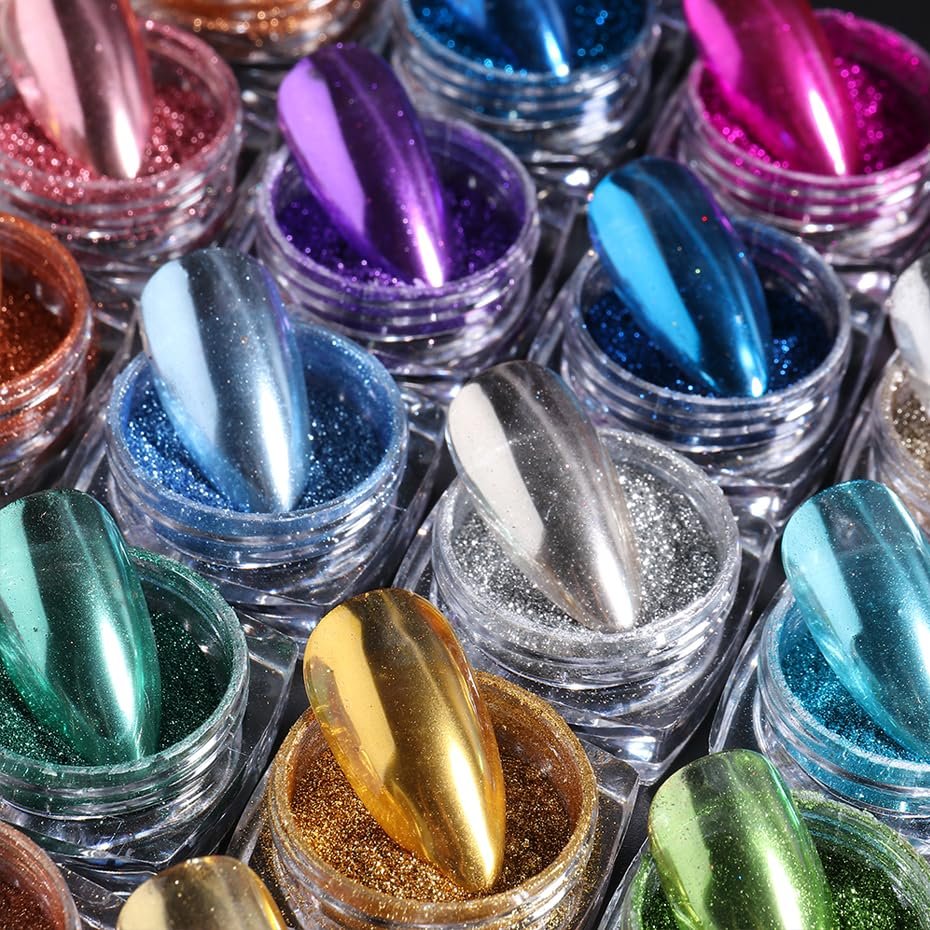 23 Colors Metallic Mirror Chrome Nail Powder Set - Y2K Gold Silver Glitter Pigment for Nail Art Manicure Decorations Avelisse