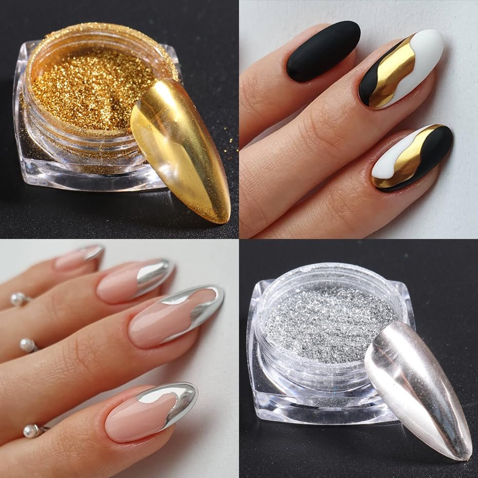 23 Colors Metallic Mirror Chrome Nail Powder Set - Y2K Gold Silver Glitter Pigment for Nail Art Manicure Decorations Avelisse