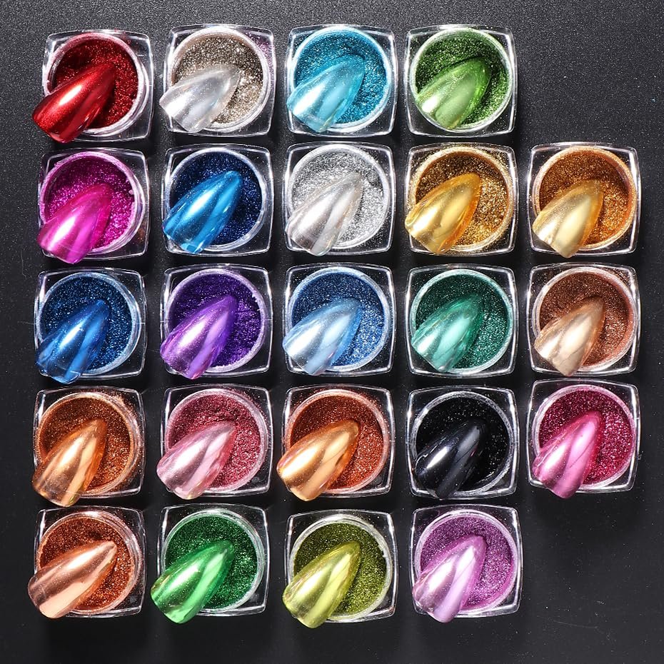 23 Colors Metallic Mirror Chrome Nail Powder Set - Y2K Gold Silver Glitter Pigment for Nail Art Manicure Decorations Avelisse