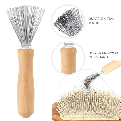 2-in-1 Hair Brush Cleaner Tool – Remove Tangled Hairs & Dust from Hairbrushes – Red Metal Rake for Home & Salon Use