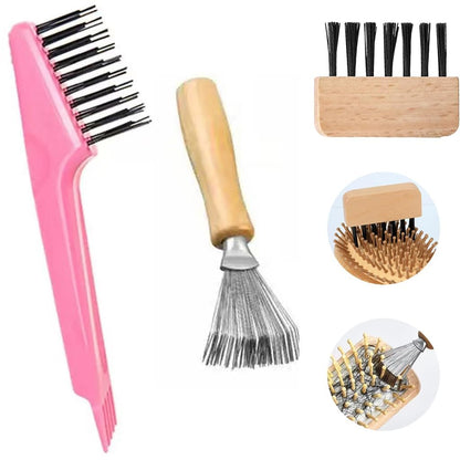 2-in-1 Hair Brush Cleaner Tool – Remove Tangled Hairs & Dust from Hairbrushes – Red Metal Rake for Home & Salon Use
