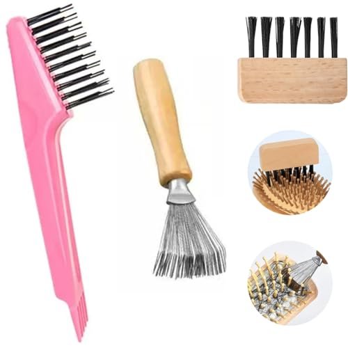 2-in-1 Hair Brush Cleaner Tool – Remove Tangled Hairs & Dust from Hairbrushes – Red Metal Rake for Home & Salon Use - görsel 2