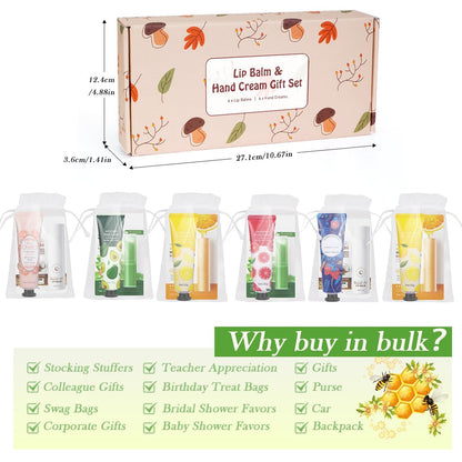 Luxury 6-Piece Lip Balm & Hand Cream Gift Set for Women – Bulk Lip Balms with Organza Bags & Hand Lotion, Perfect for Weddings, Christmas, Teacher Appreciation & Thank You Gifts Avelisse