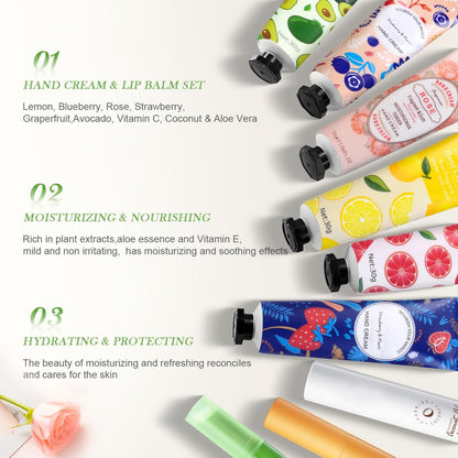 Luxury 6-Piece Lip Balm & Hand Cream Gift Set for Women – Bulk Lip Balms with Organza Bags & Hand Lotion, Perfect for Weddings, Christmas, Teacher Appreciation & Thank You Gifts Avelisse