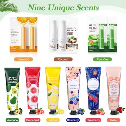 Luxury 6-Piece Lip Balm & Hand Cream Gift Set for Women – Bulk Lip Balms with Organza Bags & Hand Lotion, Perfect for Weddings, Christmas, Teacher Appreciation & Thank You Gifts Avelisse