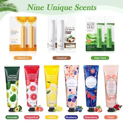 Luxury 6-Piece Lip Balm & Hand Cream Gift Set for Women – Bulk Lip Balms with Organza Bags & Hand Lotion, Perfect for Weddings, Christmas, Teacher Appreciation & Thank You Gifts Avelisse