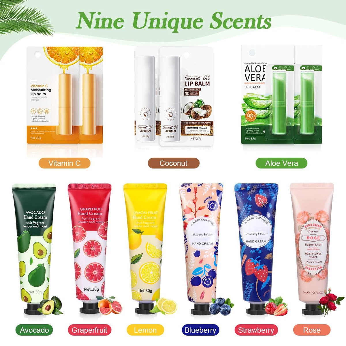 Luxury 6-Piece Lip Balm & Hand Cream Gift Set for Women – Bulk Lip Balms with Organza Bags & Hand Lotion, Perfect for Weddings, Christmas, Teacher Appreciation & Thank You Gifts Avelisse