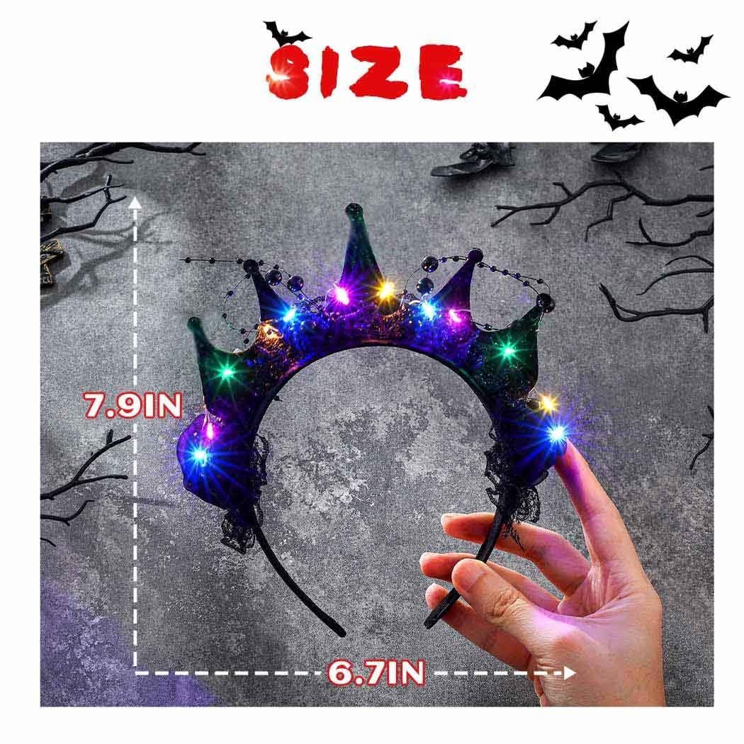 Metisee Halloween Crown Headbands - Light Up LED Baroque Crown Hairband for Women, Costume Party Accessory (Black) - görsel 11