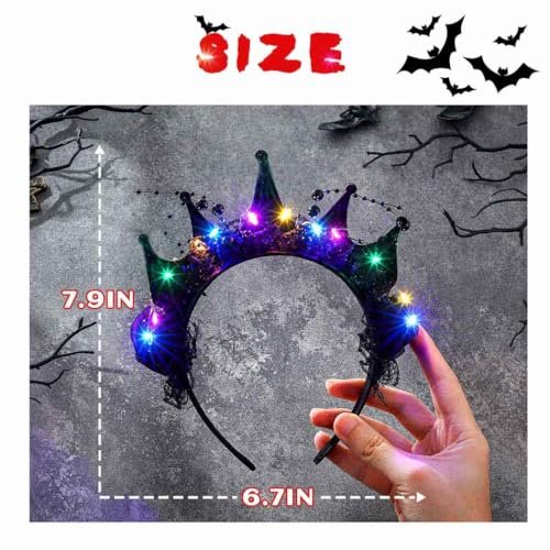 Metisee Halloween Crown Headbands - Light Up LED Baroque Crown Hairband for Women, Costume Party Accessory (Black) - görsel 12