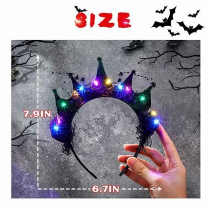 Metisee Halloween Crown Headbands - Light Up LED Baroque Crown Hairband for Women, Costume Party Accessory (Black)