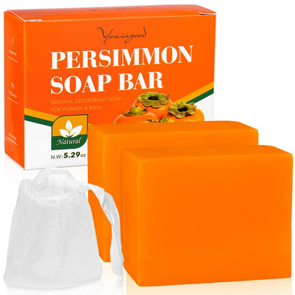 yoniagood 2-Pack Persimmon Soap Bar for Old People Smell – Natural Body Odor Control Soap for Men & Women, Handmade Deodorizing Bath Bar for Deep Cleansing