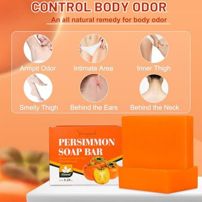 yoniagood 2-Pack Persimmon Soap Bar for Old People Smell – Natural Body Odor Control Soap for Men & Women, Handmade Deodorizing Bath Bar for Deep Cleansing