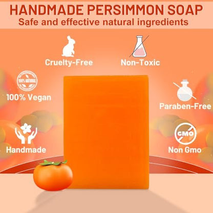 yoniagood 2-Pack Persimmon Soap Bar for Old People Smell – Natural Body Odor Control Soap for Men & Women, Handmade Deodorizing Bath Bar for Deep Cleansing
