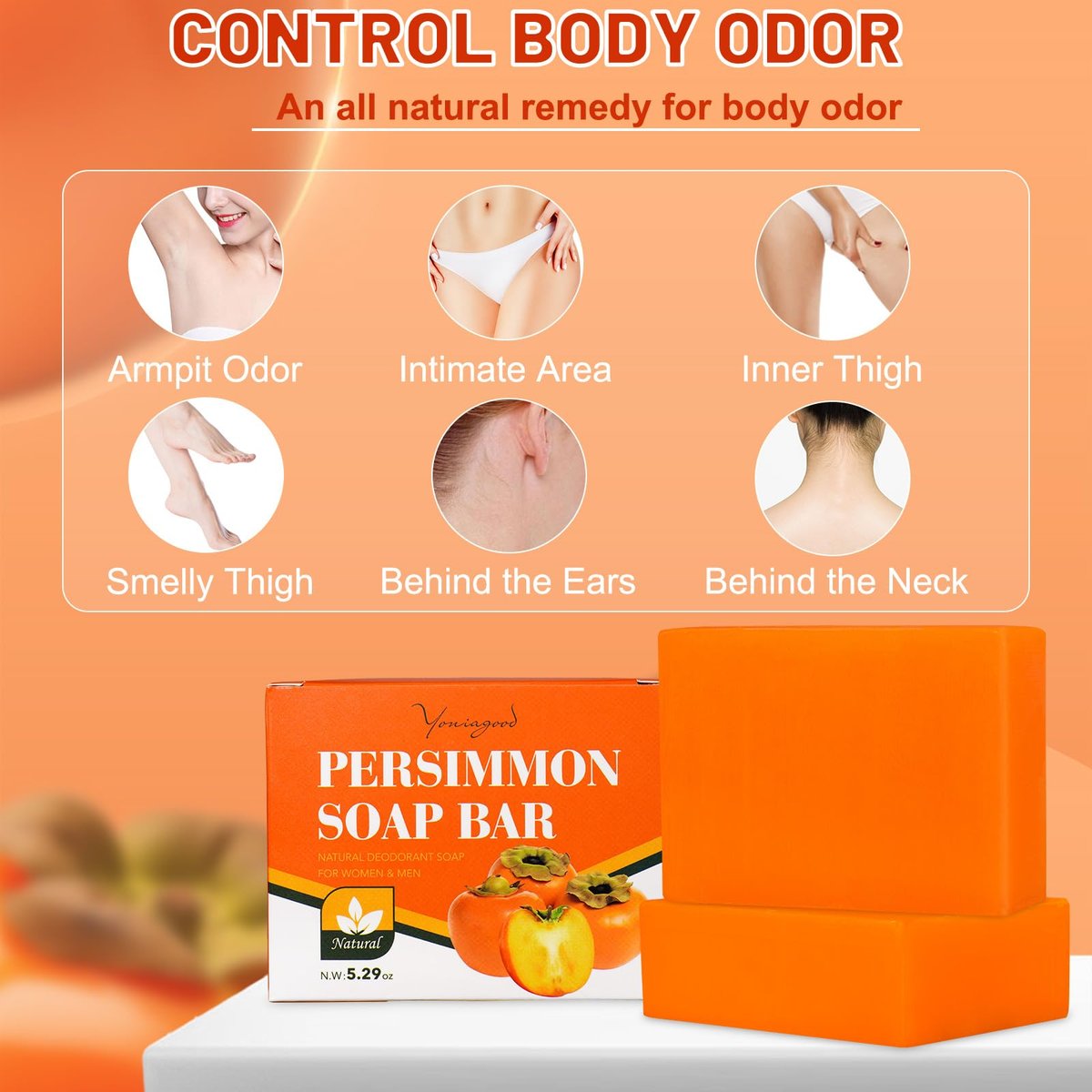 yoniagood 2-Pack Persimmon Soap Bar for Old People Smell – Natural Body Odor Control Soap for Men & Women, Handmade Deodorizing Bath Bar for Deep Cleansing - görsel 5