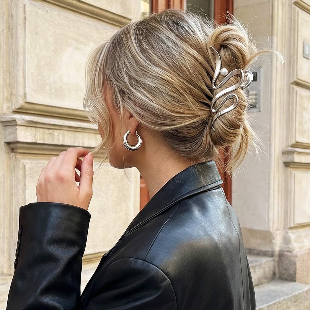 CAKURE Metal Claw Clips Gold Hair Clips – Pearl Hair Claw Large Nonslip Stylish Hair Accessories for Women (Pack of 2) - görsel 13
