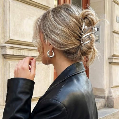 CAKURE Metal Claw Clips Gold Hair Clips – Pearl Hair Claw Large Nonslip Stylish Hair Accessories for Women (Pack of 2)