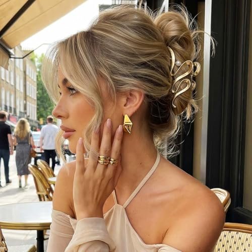 CAKURE Metal Claw Clips Gold Hair Clips – Pearl Hair Claw Large Nonslip Stylish Hair Accessories for Women (Pack of 2) - görsel 10