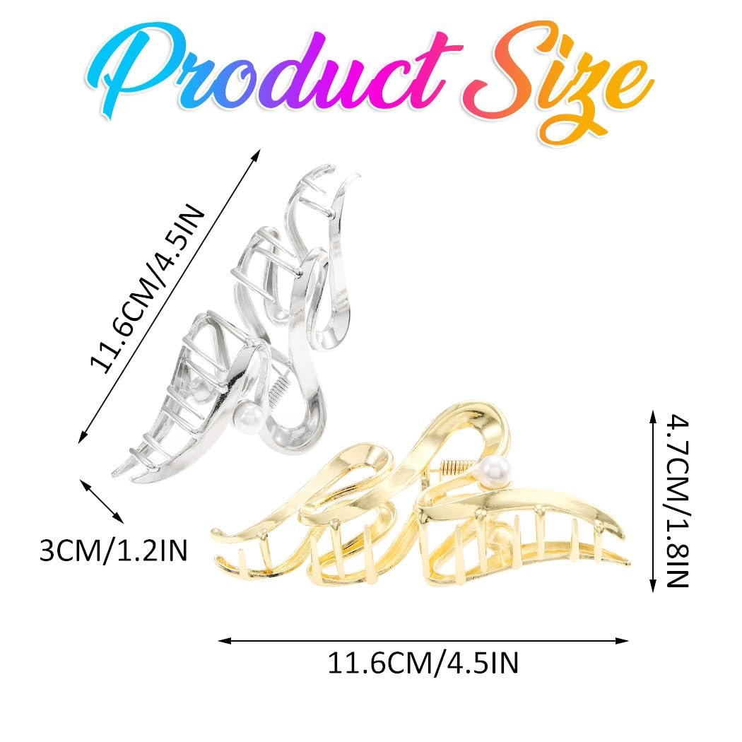 CAKURE Metal Claw Clips Gold Hair Clips – Pearl Hair Claw Large Nonslip Stylish Hair Accessories for Women (Pack of 2) - görsel 11