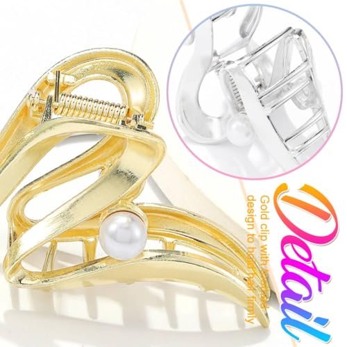 CAKURE Metal Claw Clips Gold Hair Clips – Pearl Hair Claw Large Nonslip Stylish Hair Accessories for Women (Pack of 2) - görsel 8