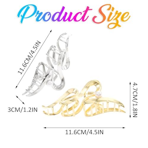 CAKURE Metal Claw Clips Gold Hair Clips – Pearl Hair Claw Large Nonslip Stylish Hair Accessories for Women (Pack of 2) - görsel 12