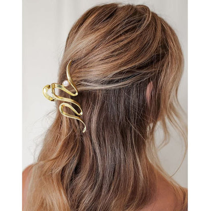 CAKURE Metal Claw Clips Gold Hair Clips – Pearl Hair Claw Large Nonslip Stylish Hair Accessories for Women (Pack of 2)
